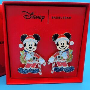 Disney BaubleBar Mickey Mouse Santa Candy Cane Stud Dangle Earrings Christmas